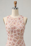 Robe courte de rentrée courte à col rond Blush bodycon perles