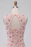 Robe courte de rentrée courte à col rond Blush bodycon perles