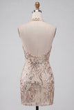 Robe courte de rentrée short, Short, à col nu, à col nu, paillettes bodycon,