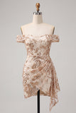 Robe courte de rentrée à la maison avec paillettes bodycon, champagne dénudé,