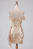 Robe courte de rentrée à la maison avec paillettes bodycon, champagne dénudé,