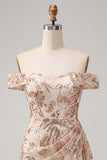 Robe courte de rentrée à la maison avec paillettes bodycon, champagne dénudé,