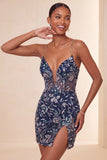 Robe courte de rentrée courte à la maison Bodycon bleu marine à sequins bleu marine