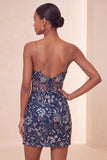 Robe courte de rentrée courte à la maison Bodycon bleu marine à sequins bleu marine
