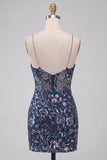 Robe courte de rentrée courte à la maison Bodycon bleu marine à sequins bleu marine
