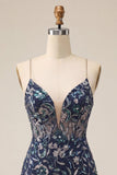 Robe courte de rentrée courte à la maison Bodycon bleu marine à sequins bleu marine