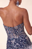 Robe courte de bal bleu marine bodycon, paillettes bleu marine courte avec plumes