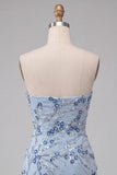 Robe courte de rentrée à la maison à paillettes bleues sans bretelles avec franges