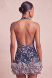 Robe courte de rentrée à la maison à col nu à col nu Sequins bodycon, dors nus