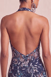 Robe courte de rentrée à la maison à col nu à col nu Sequins bodycon, dors nus