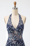 Robe courte de rentrée à la maison à col nu à col nu Sequins bodycon, dors nus