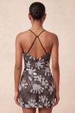 Robe courte de rentrée à la maison bodycon mouillée noire à bretelles fines paillettes
