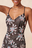 Robe courte de rentrée à la maison bodycon mouillée noire à bretelles fines paillettes