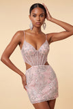 Corset bodycon à blush découpé bretelles fines Sequins robe courte florale de rentrée à la maison