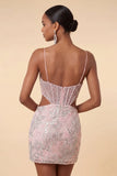 Corset bodycon à blush découpé bretelles fines Sequins robe courte florale de rentrée à la maison