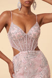 Corset bodycon à blush découpé bretelles fines Sequins robe courte florale de rentrée à la maison
