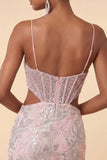 Corset bodycon à blush découpé bretelles fines Sequins robe courte florale de rentrée à la maison
