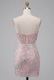 Corset bodycon à blush découpé bretelles fines Sequins robe courte florale de rentrée à la maison