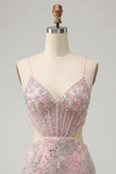 Corset bodycon à blush découpé bretelles fines Sequins robe courte florale de rentrée à la maison