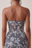 Corset Bodycon Gris Bustier, Sequins froncés, Robe courte de rentrée à fleurs