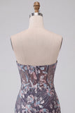 Corset Bodycon Gris Bustier, Sequins froncés, Robe courte de rentrée à fleurs