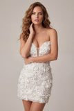 Robe de rentrée courte bodycon Ivory Sweetheart avec paillettes