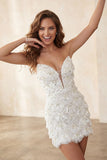 Robe de rentrée courte bodycon Ivory Sweetheart avec paillettes