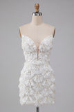 Robe de rentrée courte bodycon Ivory Sweetheart avec paillettes