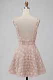 Robe de rentrée à la maison à la maison A-Line Champagne fleurie courte à longues bretelles épaisses avec paillettes