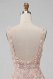 Robe de rentrée à la maison à la maison A-Line Champagne fleurie courte à longues bretelles épaisses avec paillettes