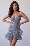 Robe courte de rentrée courte à la maison avec des bretelles fines couleur lavande poussiéreuse Bodycon, lavande poussiéreuse