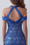 Robe courte de rentrée bleu bleu nu-nu, courte de rentrée à la maison avec paillettes.