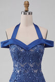 Robe courte de rentrée bleu bleu nu-nu, courte de rentrée à la maison avec paillettes.
