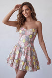 Robe courte de rentrée à la maison rose scintillante en forme de fleurs à étages avec paillettes