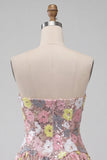 Robe courte de rentrée à la maison rose scintillante en forme de fleurs à étages avec paillettes
