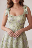 Robe courte de rentrée courte à la maison avec des brides épaisses en Sage Sage A-Line