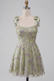 Robe courte de rentrée courte à la maison avec des brides épaisses en Sage Sage A-Line