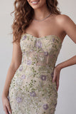 Sweetheart Dusty Sage Bodycon Corset fleural transparent Robe courte de rentrée à la maison avec perles