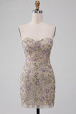 Sweetheart Dusty Sage Bodycon Corset fleural transparent Robe courte de rentrée à la maison avec perles
