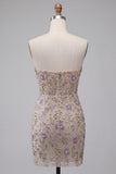 Sweetheart Dusty Sage Bodycon Corset fleural transparent Robe courte de rentrée à la maison avec perles