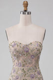 Sweetheart Dusty Sage Bodycon Corset fleural transparent Robe courte de rentrée à la maison avec perles