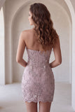 Robe courte de rentrée courte de rentrée perlée bodycon, perle jointe en perles