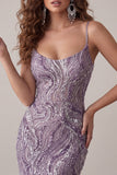 Robe courte de rentrée à la maison avec des bretelles courtes bodycon lilas