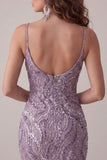 Robe courte de rentrée à la maison avec des bretelles courtes bodycon lilas