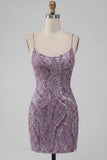 Robe courte de rentrée à la maison avec des bretelles courtes bodycon lilas