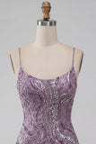 Robe courte de rentrée à la maison avec des bretelles courtes bodycon lilas