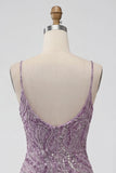 Robe courte de rentrée à la maison avec des bretelles courtes bodycon lilas