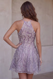 Robe courte de rentrée à col lilas à col lilas en ligne A avec perles