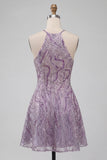 Robe courte de rentrée à col lilas à col lilas en ligne A avec perles