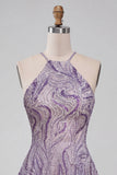 Robe courte de rentrée à col lilas à col lilas en ligne A avec perles